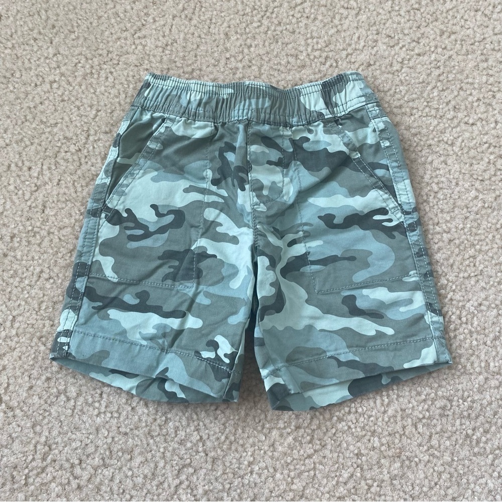Members Mark Little Boys Green Camouflage Elastic Waist Woven Shorts SZ 4/5 NWOT